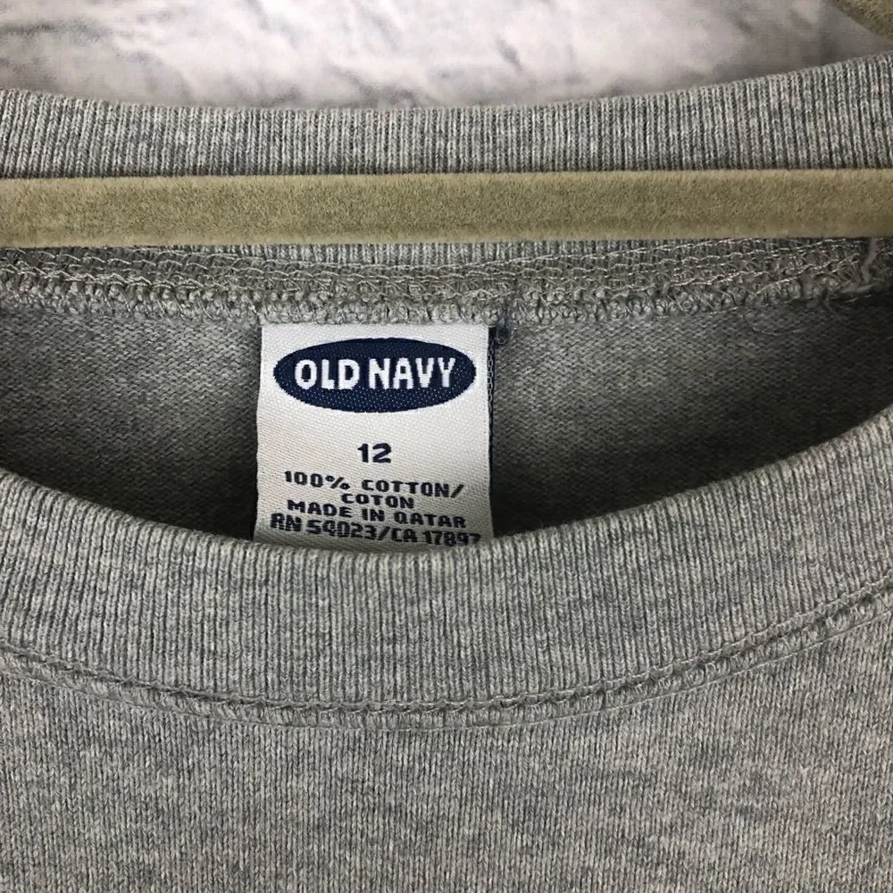 Old navy 100% cotton longsleeve crewneck shirt boys grey sz 12